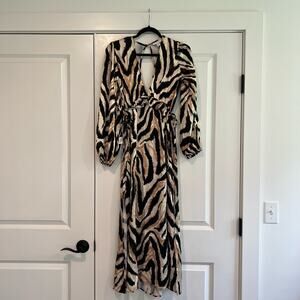 NWT Topshop Women's Longsleeve Maxi‎ Dress Black White Brown Size 4